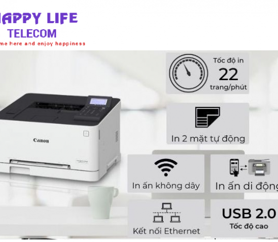 Máy in màu Canon LBP623Cdw, A4 laser màu, Đơn năng, In hai mặt tự động, USB, Wifi, Ethernet